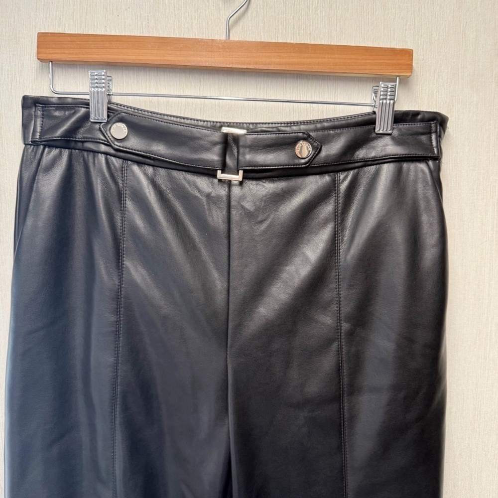 NWT Elie Tahari Faux Leather Straight Leg Pants Black, Size 14 - Picture 3 of 10